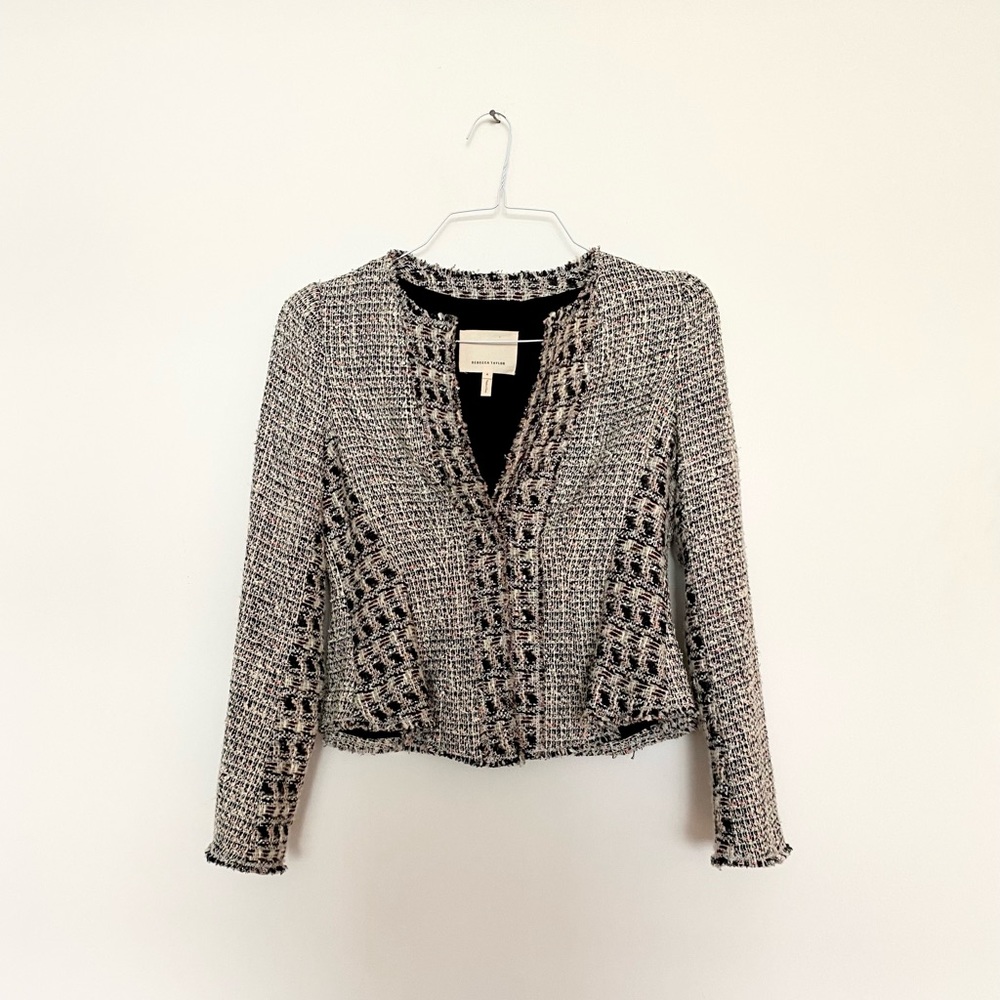 Rebecca Taylor Tweed Blazer Black,Silver,Pink 4